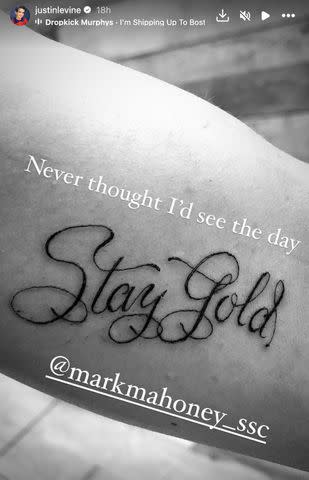 <p>Justin Levine/Instagram</p> Justin Levine Stay Gold tattoo