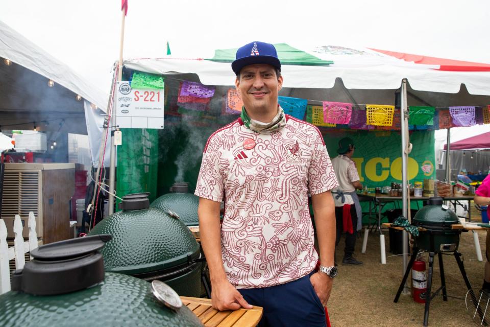 Alejandro Gutierrez, Mexico BBQ Team's captain, poses for a portrait in the team's booth before the start of the Memphis in May World Championship Barbecue Cooking Contest at Tom Lee Park in Downtown Memphis on Wednesday, May 17, 2023.