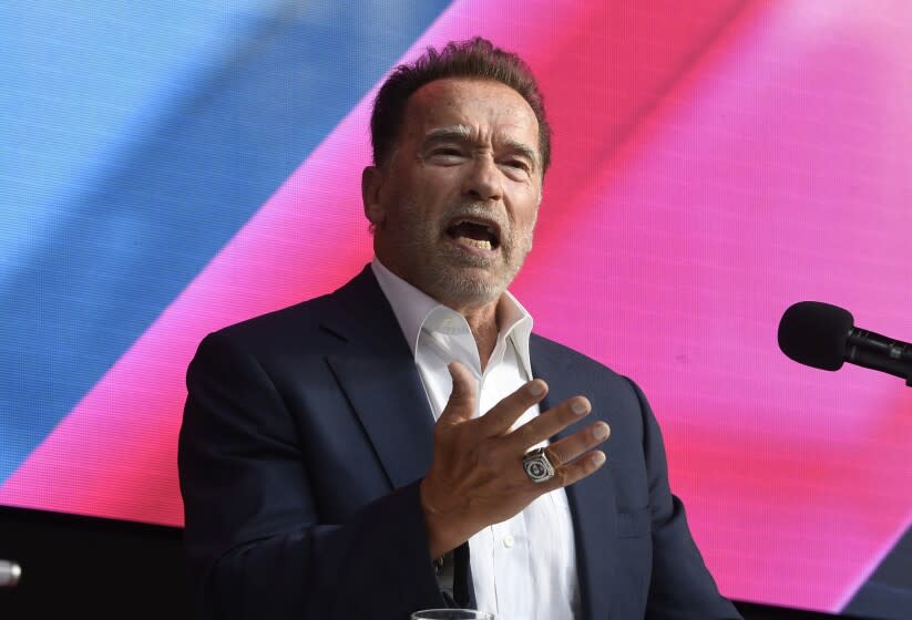 Arnold Schwarzenegger talks about Digital Sustainability during the Digital X conference in Cologne, Germany, on Sept. 7.