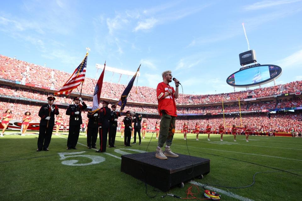 Murfreesboro native singer/songwriter Colton Dixon sang the National Anthem on GEHA Field at Arrowhead Stadium on October 24, 2023.