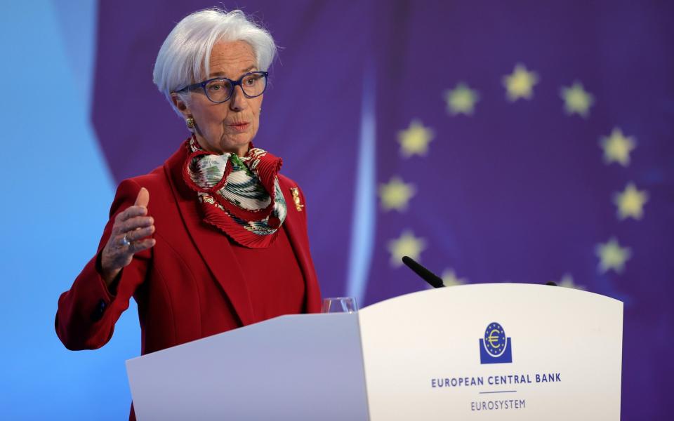 Mandatory Credit: Photo by FRIEDEMANN VOGEL/EPA-EFE/Shutterstock (13828734q) European Central Bank (ECB) President Christine Lagarde addresses a press conference following the meeting of the ECB Governing Council in Frankfurt am Main, Germany, 16 March 2023. European Central Bank raised key interest rates by 0.5 percent over fears of inflation amid turmoil in the banking sector after the American bank SVB (Silicon Valley Bank) collapsed and the difficulties of Credit Suisse bank. European Central Bank Governing Council meeting in Frankfurt, Frankfurt Am Main, Germany - 16 Mar 2023 - FRIEDEMANN VOGEL/EPA-EFE/Shutterstock