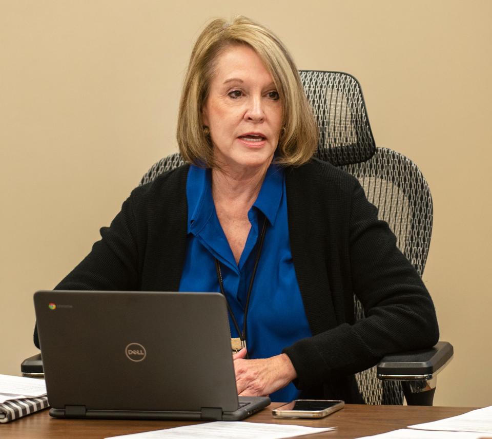 Wichita Falls Independent School District Acting Superintendent Debbie Dipprey speaks during a School Board meeting Tuesday, April 12, 2022.