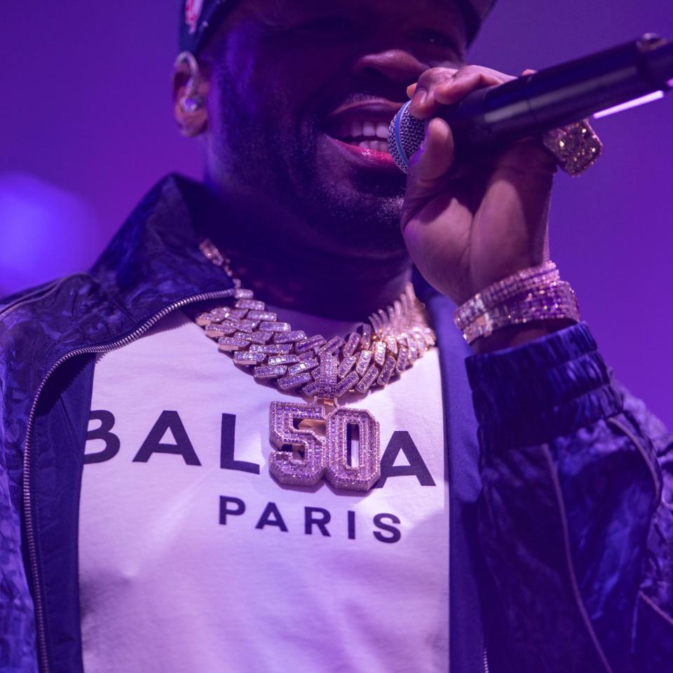 50 Cent performs during Super Bowl Weekend
