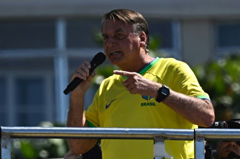 Former Brazilian President Jair Bolsonaro speaks to supporters during a demonstration at Copacabana Beach in Rio de Janeiro, Brazil, on April 21, 2024 (MAURO PIMENTEL)