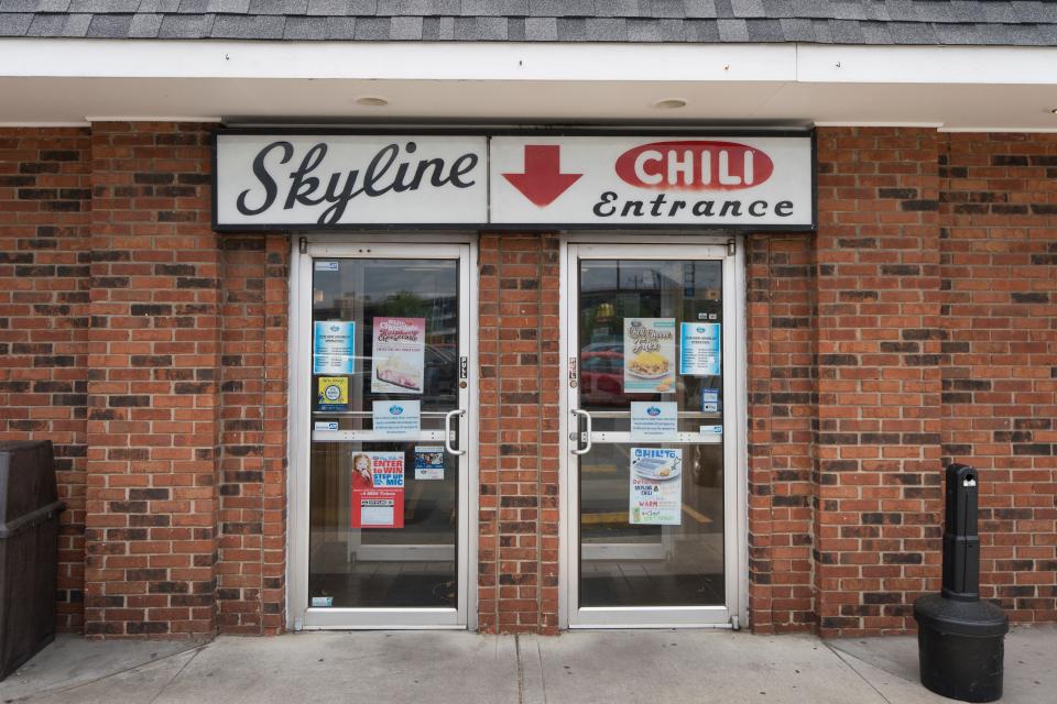 The front doors at the Skyline Chili location on West Third Street in Covington on April 24, 2023.