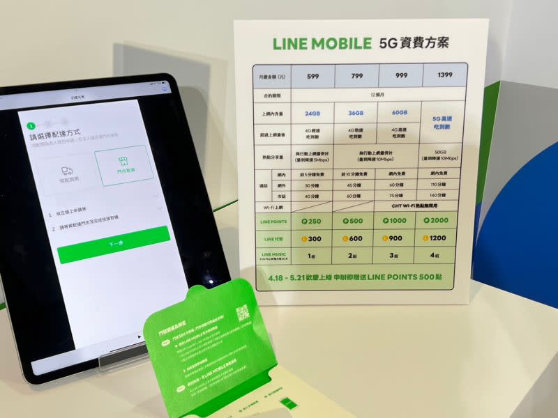 ▲LINE MOBILE 5G 服務將有月繳599元、799元、999元、1399元資費。（圖／記者張志浩攝）