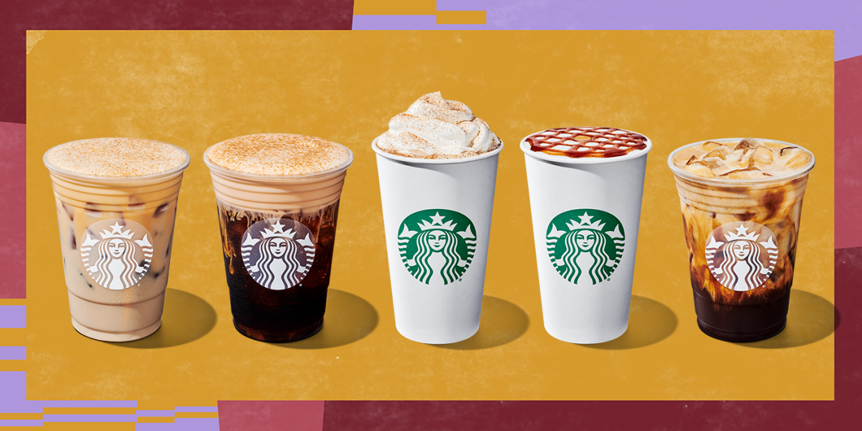 Starbucks fall beverage lineup, including 3 out of 5 pumpkin offerings (Courtesy: Starbucks).