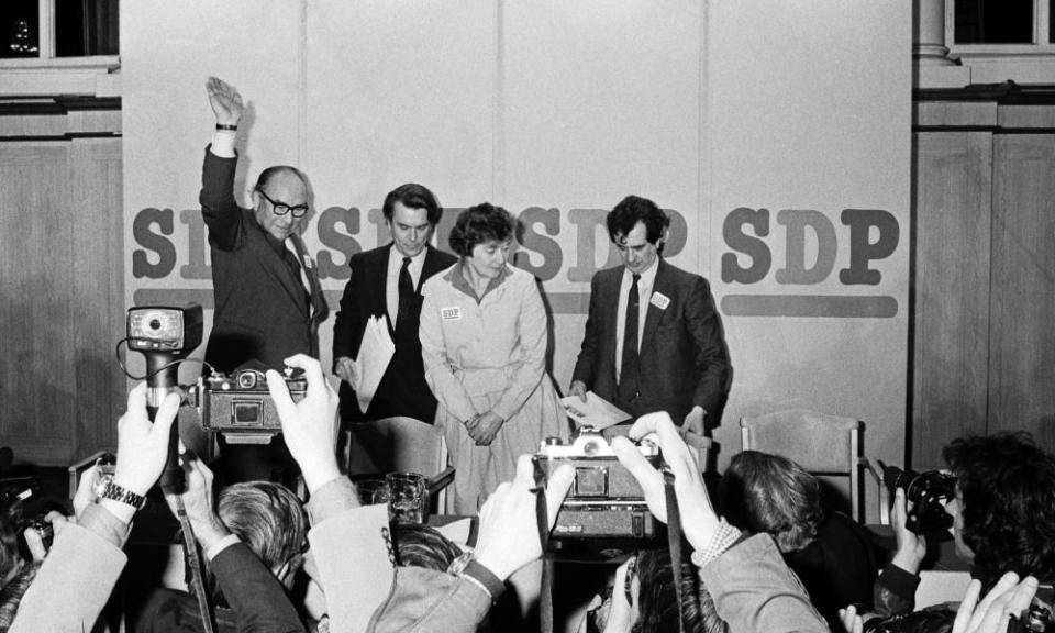 Roy Jenkins, Dr David Owen, Shirley Williams and Bill Rodgers after the launch of the new Social Democratic party in March 1981.