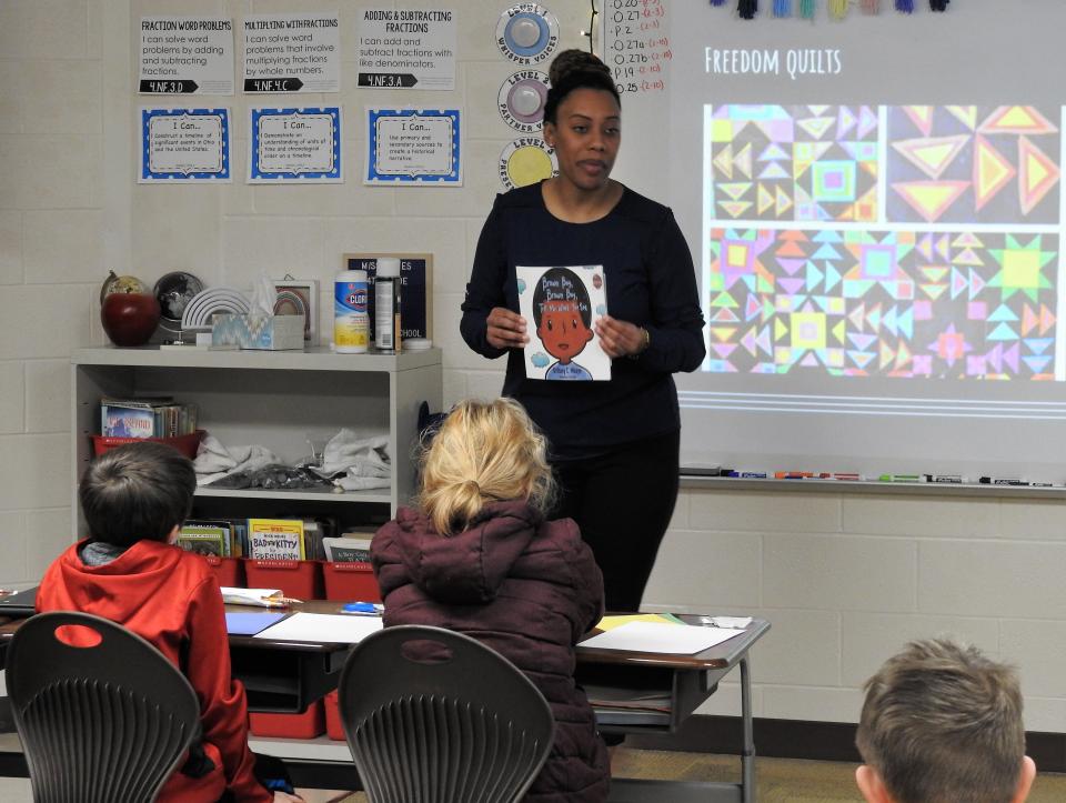 Brittany Mbray of Warsaw recently spoke to students to Coshocton Elementary School and Sacred Heart Catholic School for Black History Month. This included a doing a freedom quilt craft. Mbray has published three children's books, including one highlighting black history and African American contributions to society.