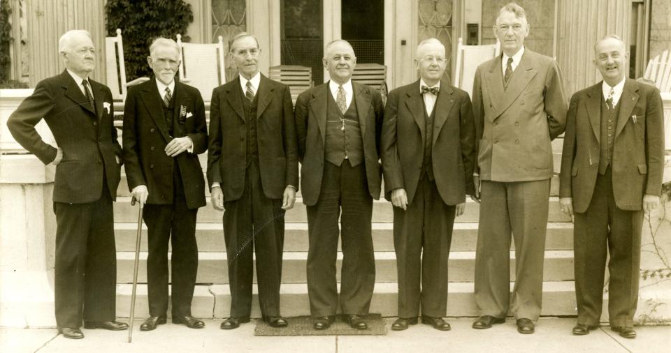 Former Evansville Mayor Herbert Males (fourth from left) is seen standing with other mayors in this undated photo. In 1926, Males admitted in front of the U.S. Senate that he was a member of the Ku Klux Klan. The Klan overran Evansville and Indiana in the 1920s.