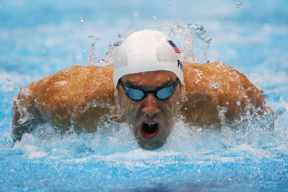 Michael Phelps of the United States competes in the Men's 200m Individual Medley on Day 4 of the London 2012 Olympic Games at the Aquatics Centre on August 1, 2012 in London, England. (Photo by Clive Rose/Getty Images)