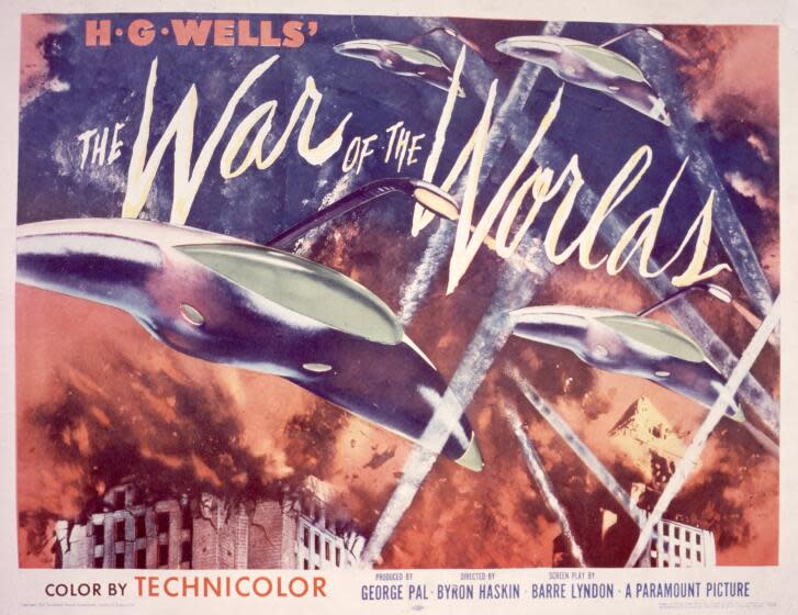 Movie poster for 'The War Of The Worlds,' based on the novel by H. G. Wells and directed by Byron Haskin, 1953. (Photo by Paramount Pictures/Getty Images)