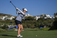 Solheim Cup team US golfer Ally Ewing practices during a training session at Finca Cortesin, near Estepona, southern Spain, on Wednesday, Sept. 20, 2023. (AP Photo/Bernat Armangue)