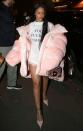 <p>In a Vetements "You Fuck'n Asshole" t-shirt, lace shorts, a pink cardigan, a massive pink puffer jacket by Ella Boucht, a Dior bag and pointed-toe shoes in Paris.</p>