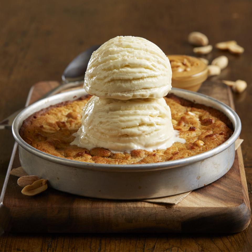 The peanut butter pizookie with vanilla bean ice cream from BJ's Restaurant and Brewhouse.