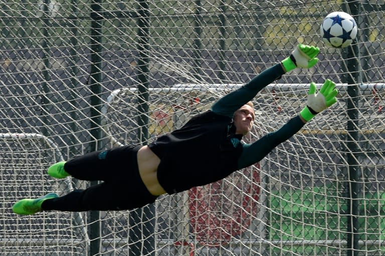 Barcelona's goalkeeper Marc-Andre Ter Stegen, seen during a training session at the Joan Gamper Sports Center in Sant Joan Despi near Barcelona on April 18, 2017, on the eve of their UEFA Champions League quarter-final 2nd leg match against Juventus