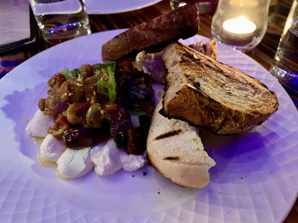 The ricotta small plate at Vinalia Urbana had creamy ricotta served with chunky caponata and two kinds of toasted bread.