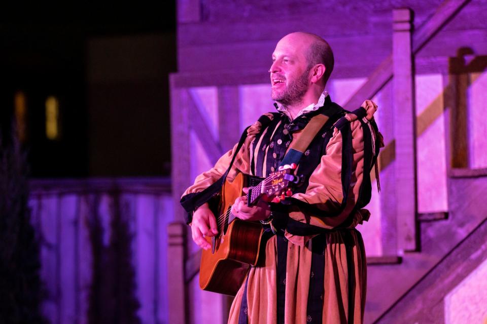 Nate Borofsky performs as The Travelling Player in Oklahoma Shakespeare in the Park's new outdoor production of "Romeo & Juliet."
