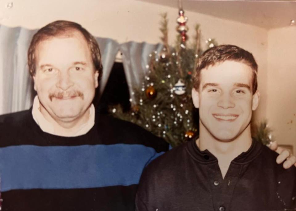 Hoover High School grad Eddie McClintock, right, is shown with his late father, Ted McClintock. The younger McClintock has written a movie about his life growing up in North Canton. He is seeking actors to star in "Takedown," which will be filmed in North Canton.