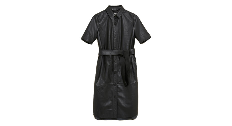 Leather Belted Midi Shirt Dress