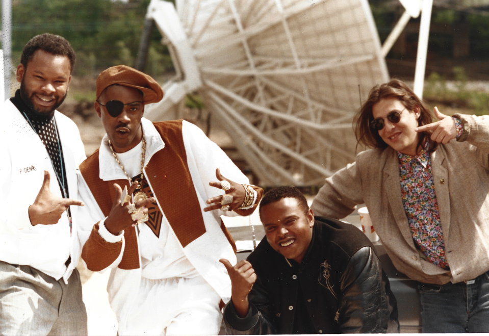 Alvin Jones (far left) with rapper Slick Rick (second from left) Picture Credit: Alvin Jones and Rhodman Enterprises