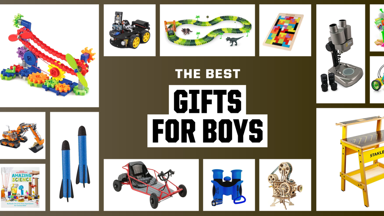 the best gifts for boys, building sets, microscope, slime kit, dune buggy, rocket, science kit