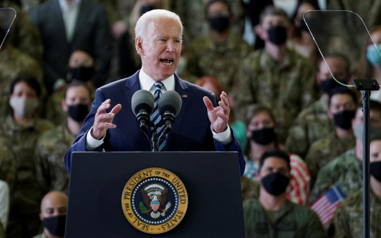 US President Biden delivers remarks to US Air Force personnel at RAF Mildenhall - REUTERS/Kevin Lamarque