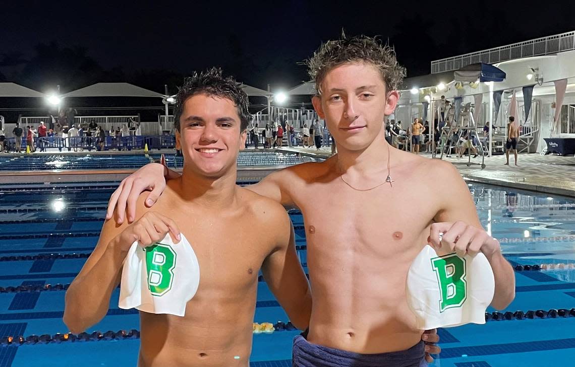St. Brendan swimmers Richard Navarro and Andriy Huertas.