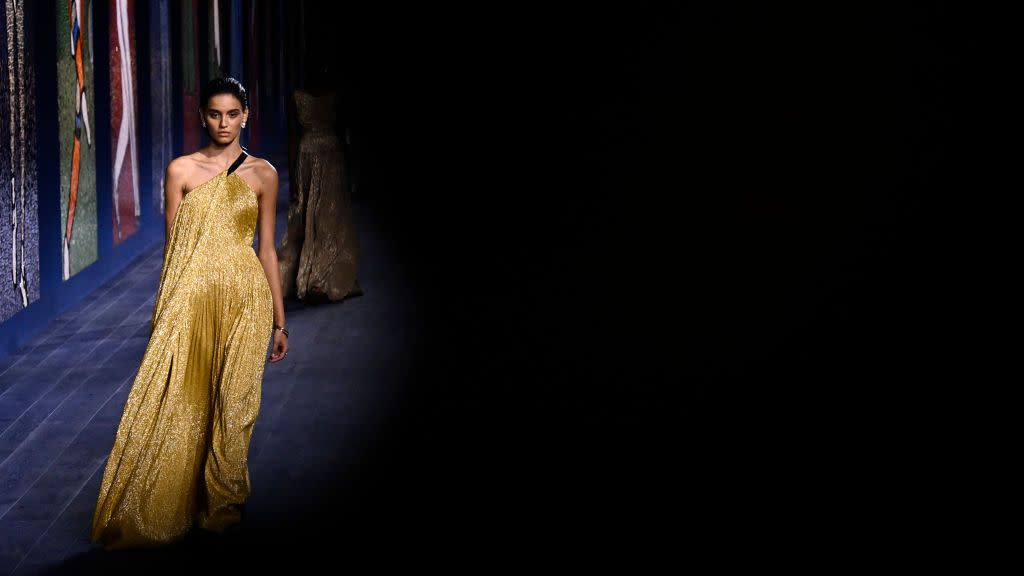 a model presents a creation by christian dior during the haute couture fallwinter 2024 show as part of the paris fashion week in paris, on june 24, 2024 photo by julien de rosa afp photo by julien de rosaafp via getty images