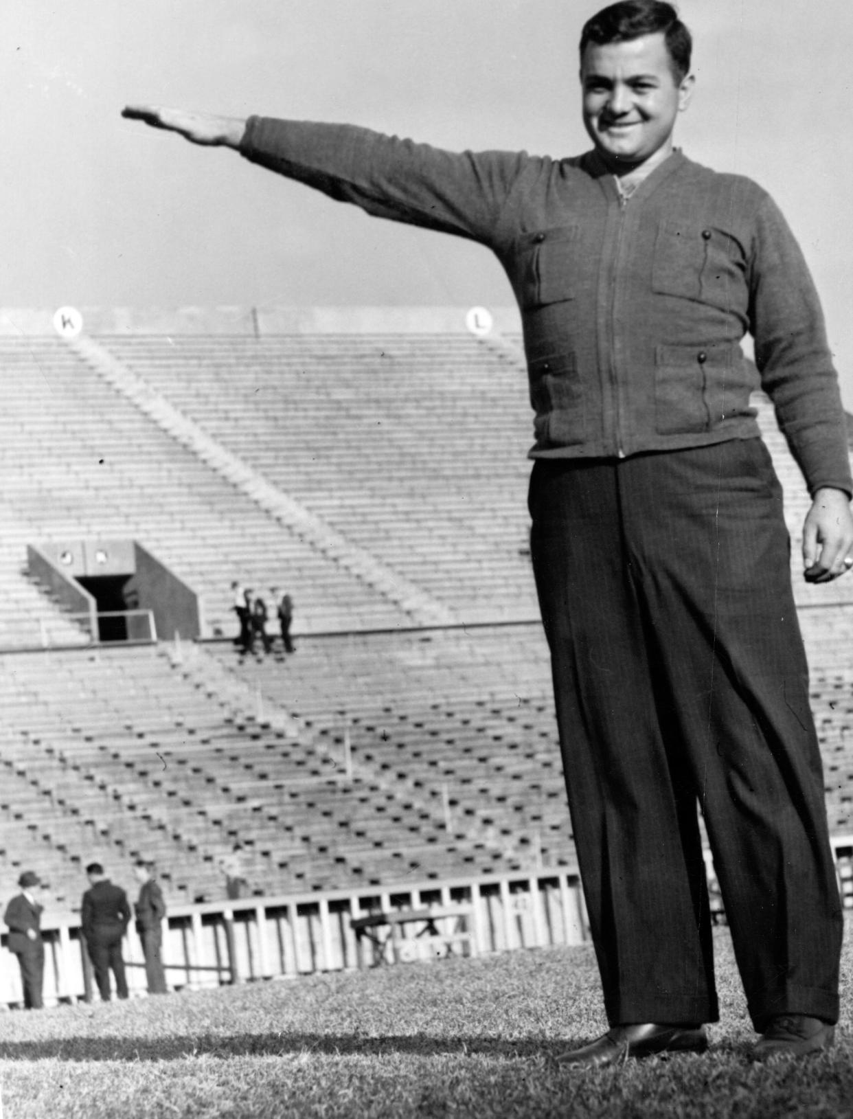 University of Tennessee physical education professor and athletics official Sam Venable Sr. clowns for the camera in an undated photograph at Neyland Stadium. From Venable family archives.