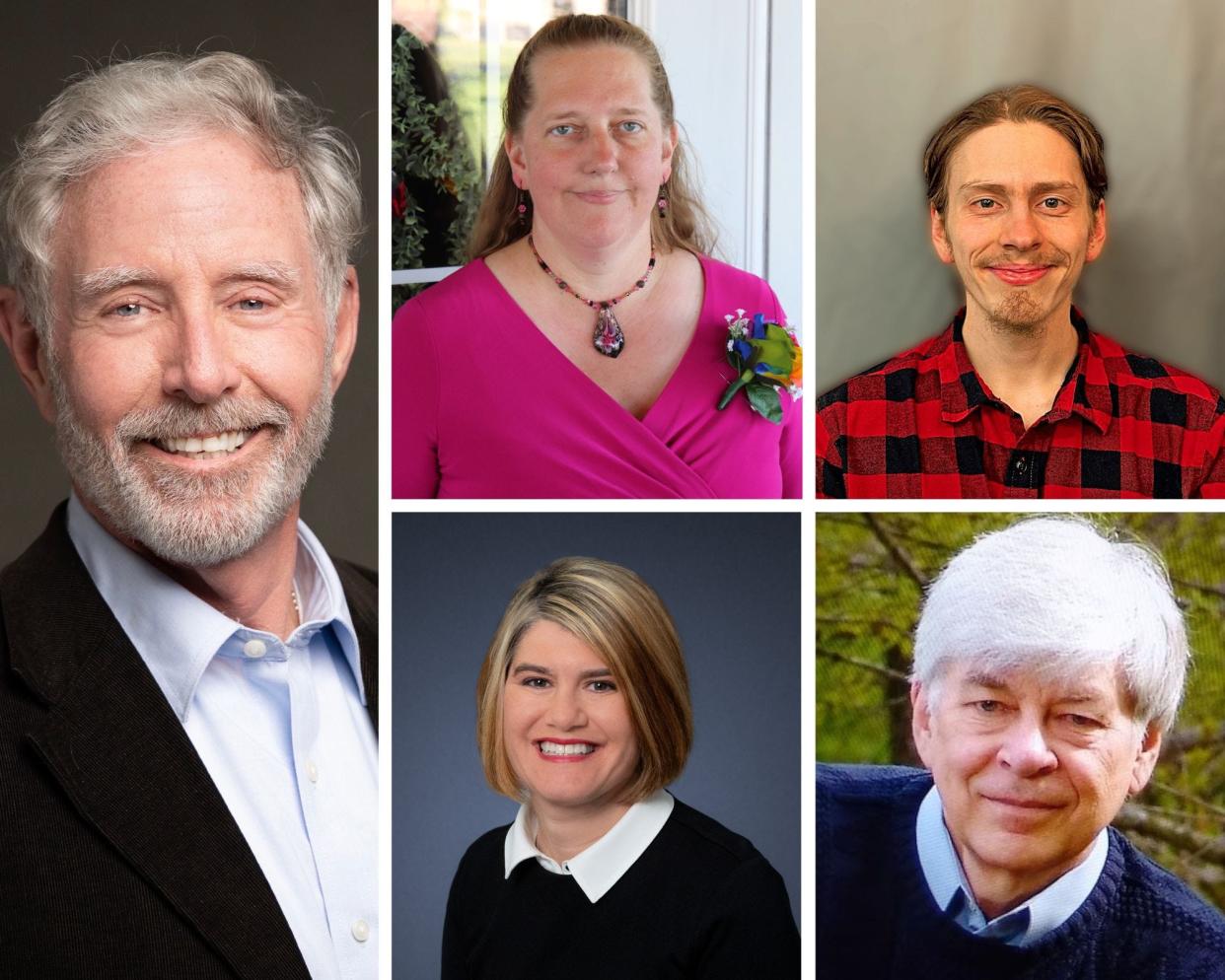 School board candidates (from left) Keith Shaw, Lisa Anne Krueger, Brayden Myer, (bottom) Stacey Soeldner and Kerry Trask. Basil Buchko Jr. not pictured.