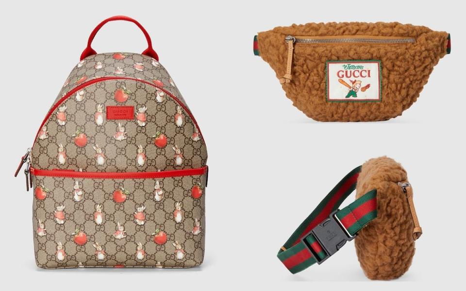 GUCCI Peter Rabbit™ x Gucci兒童背包 ￥10,600\GUCCI 兒童貼飾腰包 ￥4,000 圖片來源：GUCCI