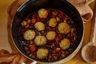 <p>When you cook the dumplings, they should come out of the oven crispy on top but just a little bit soggy underneath. Perfect!</p><p>Get the <a href="https://www.delish.com/uk/cooking/recipes/a38538743/best-beef-stew-with-dumplings/" rel="nofollow noopener" target="_blank" data-ylk="slk:Beef Stew with Dumplings" class="link ">Beef Stew with Dumplings</a> recipe.</p>