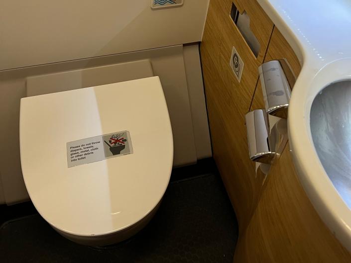 a bathroom on a plane