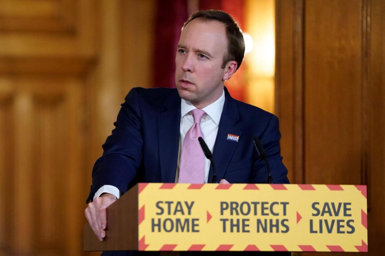 Health Secretary Matt Hancock: 10 Downing Street/AFP via Getty