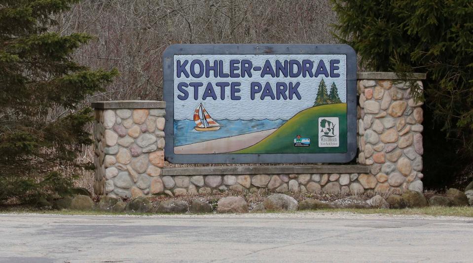 FILE - The entrance to Kohler-Andrae State Park, Thursday, April 9, 2020, in the Town of Wilson Sheboygan, Wis.