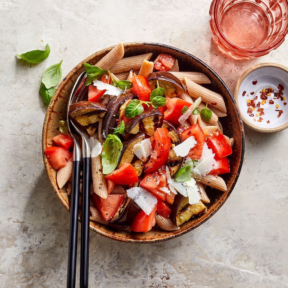 Grilled Eggplant & Tomato Pasta