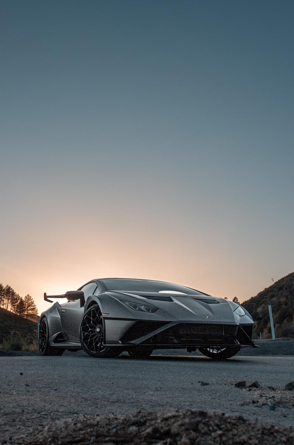 A gray Lamborghini Huracan STO.