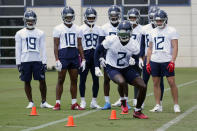 Tennessee Titans wide receiver Julio Jones (2) runs a drill during an NFL football minicamp Wednesday, June 16, 2021, in Nashville, Tenn. (AP Photo/Mark Humphrey, Pool)