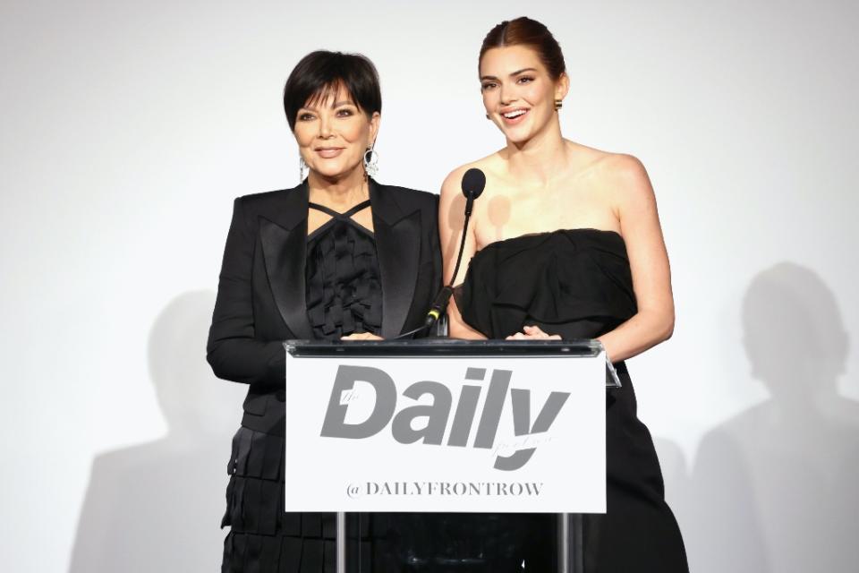 Kris and Kendall Jenner present the Lifetime Achievement Award at the Daily Front Row Fashion Awards in Los Angeles on April 10, 2022. - Credit: Randy Shropshire/Getty Images for Daily Front Row