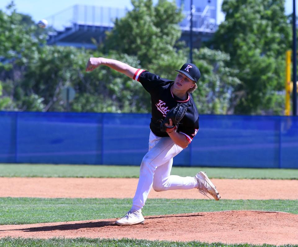 Roy C. Ketcham's Ryan Mealy tossed a five-inning three-hitter in an 11-0 win over Corning in a NYSPHSAA Class AAA baseball subregional May 30, 2024 at Horseheads High School.