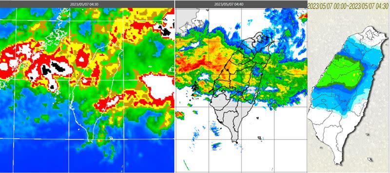 左圖：最新歐洲模式(ECMWF)下週日(14日)20時模擬圖顯示，凌晨起「梅雨季」第2波「移動性鋒面」移入，各地有局部陣雨或雷雨。