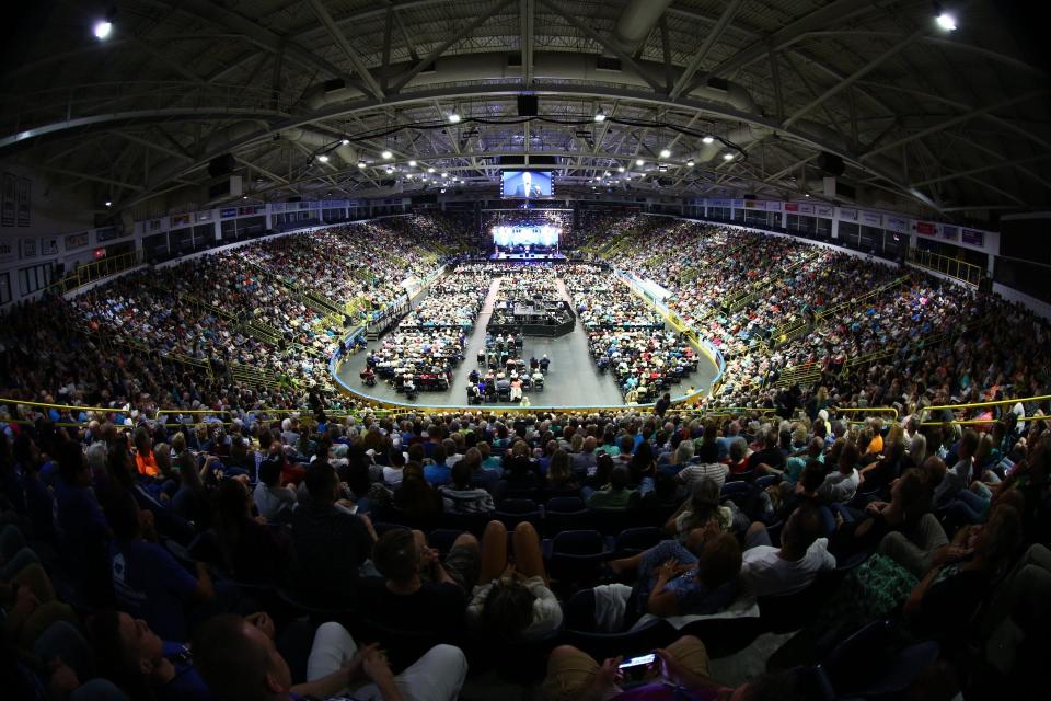 Evangelist Franklin Graham, president and CEO of the Billy Graham Evangelistic Association, tours each year. This stop, in Florida, was part of the "Decision America Sunshine State" tour.