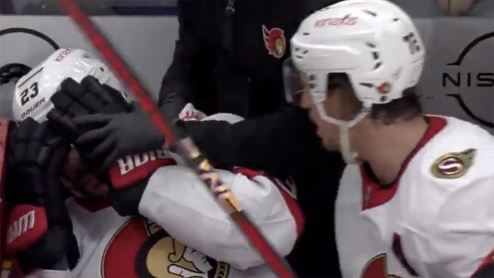 Senators defenceman Thomas Chabot went viral for the wrong reasons on Saturday.