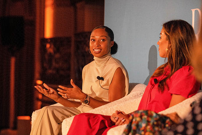 (L-R) Allyson Felix and Bianca Gates at the FN Women Who Rock event at the Plaza Hotel in New York City on August 3, 2022. - Credit: Kreg Holt for Footwear News