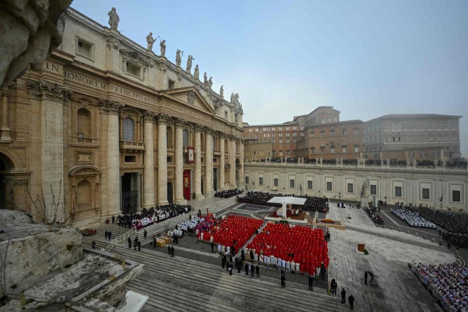 A general view shows the funeral mass of Pope Emeritus Benedict XVI at St. Peter's square in the Vatican (AFP via Getty Images)