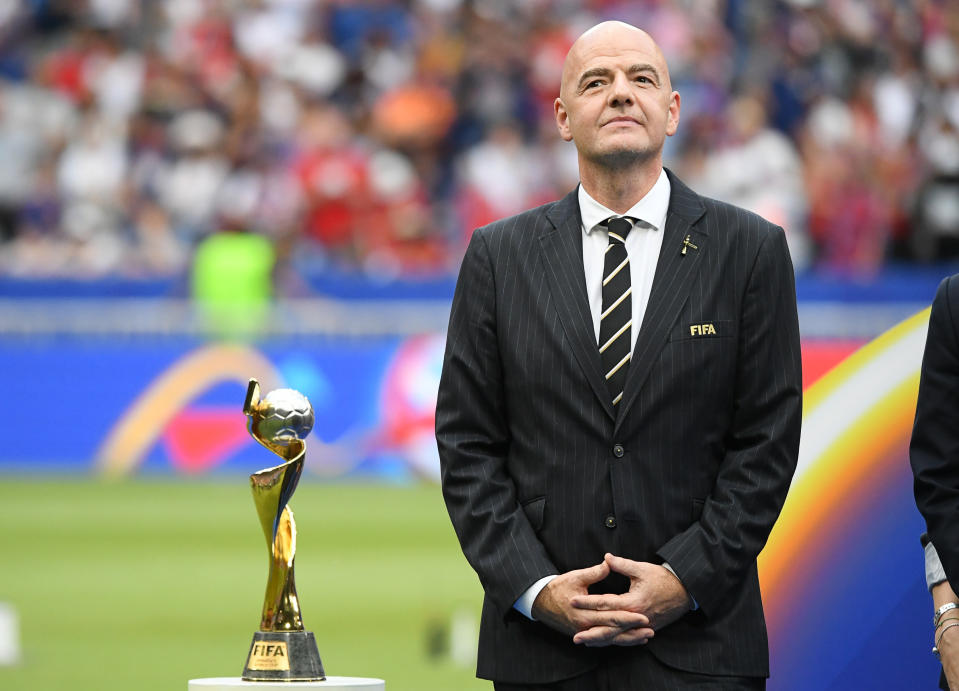 President Gianni Infantino and FIFA have pledged to double the prize money at the 2023 Women's World Cup, but the men's prize money for 2022 is increasing even more. (Photo by Sebastian Gollnow/picture alliance via Getty Images)