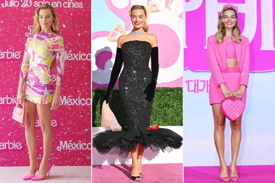 <p>Hector Vivas/Getty; Axelle/Bauer-Griffin/FilmMagic; Han Myung-Gu/WireImage</p> Margot Robbie on Barbie press tour