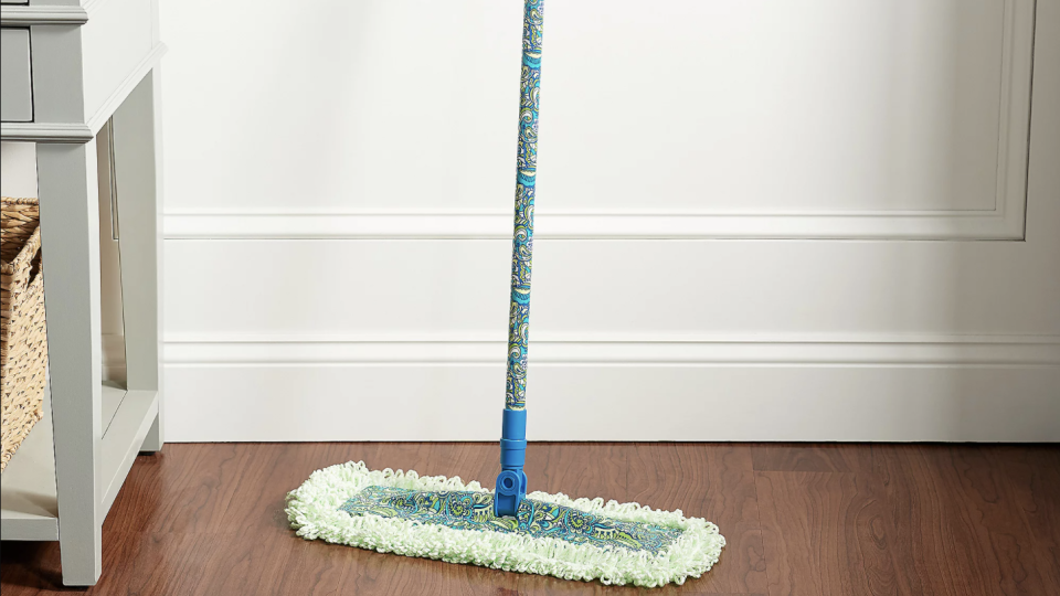 This mop works on all sorts of surfaces to dust and scrub.