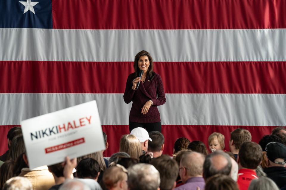 Republican presidential candidate former U.N. Ambassador Nikki Haley speaks during a campaign rally at Raleigh Union Station on March 2, 2024 in Raleigh, North Carolina (Getty Images)